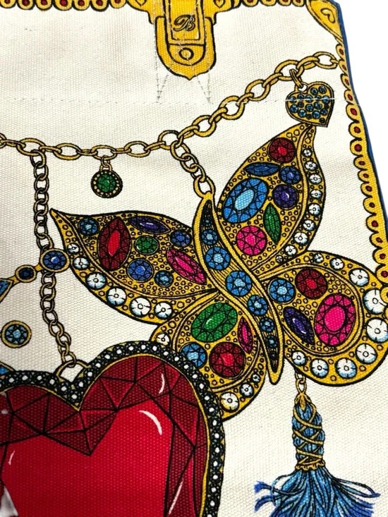 Brighton Glimmering Love Tote Canvas Bag Blue Multi Heart Charm Print NWT: - Picture 6 of 10